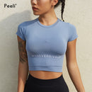 Peeli Kurzarm Gym Top Sport Shirt Damen Yoga Top Fitness Cropped Top Sport Running Active Wear Atmungsaktive Workout T-Shirts