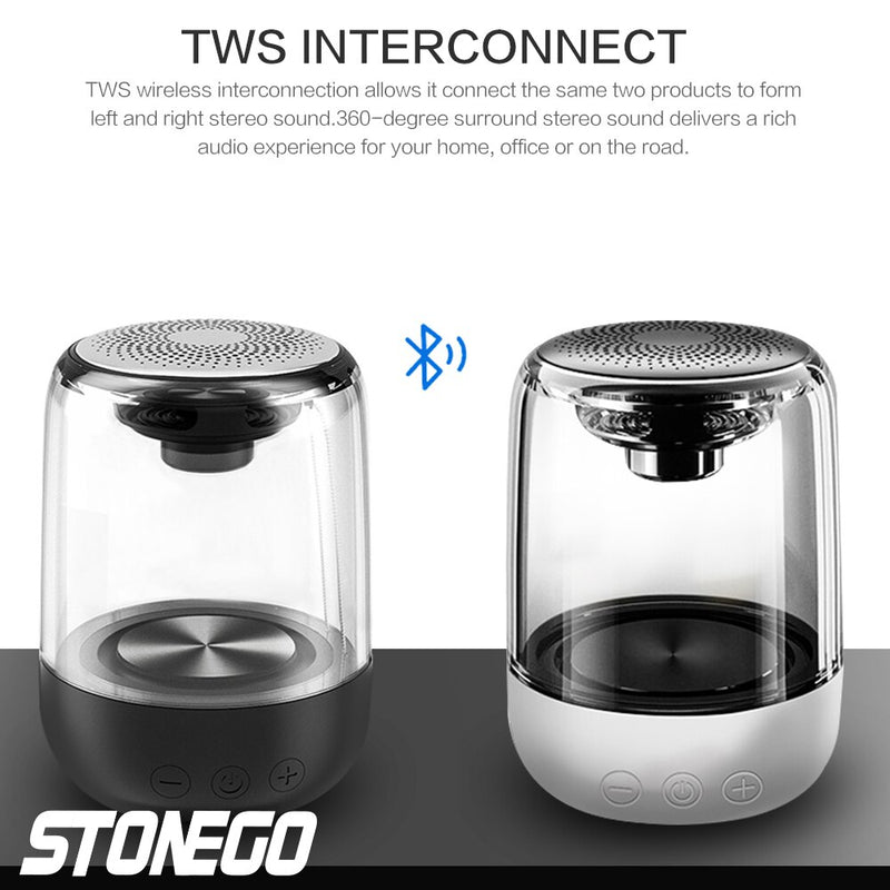 STOENGO True Wireless Stereo-Lautsprecher mit transparentem Design, atmendem LED-Licht, TWS Bluetooth 5.0, TF-Karte und AUX-Audioeingang
