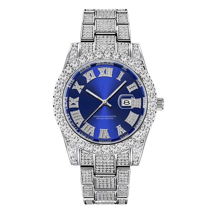 Hip Hop Full Iced Out Mens Watches Luxury Date Quartz Wrist Watches With Micropaved Cubic Zircon Watch For Women Men Jewelry