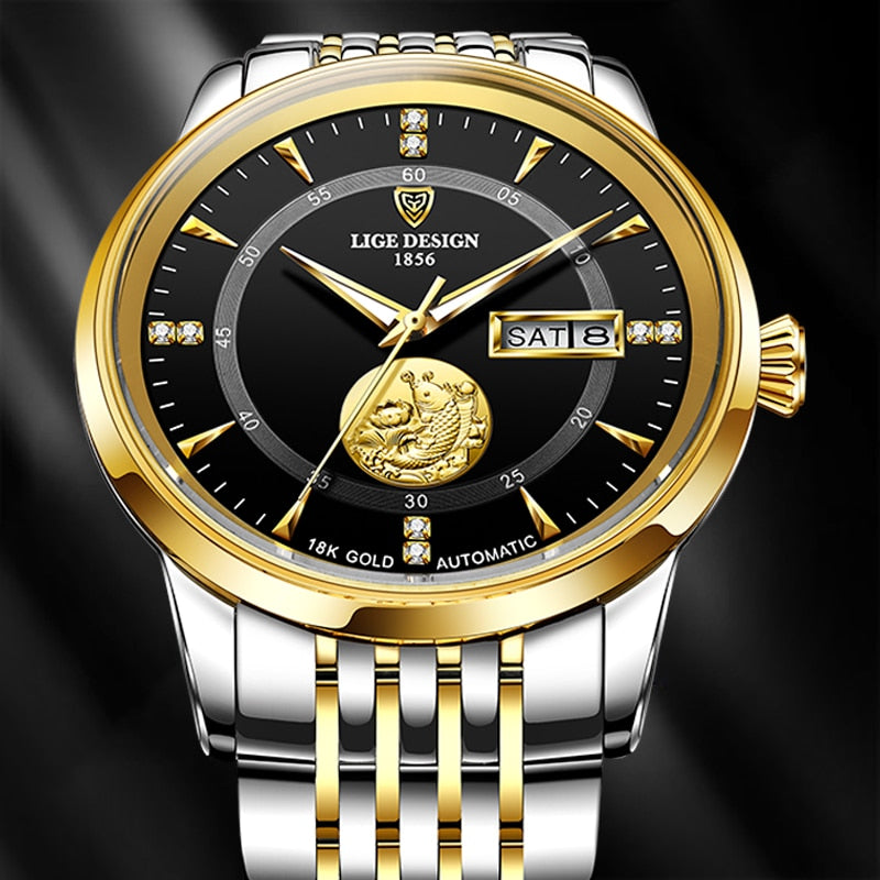 LIGE Männer Automatische Mechanische Uhren Luxusmarke Business Armbanduhr Wolfram Stahl Wasserdichte Männer Mode Uhr Reloj Hombre