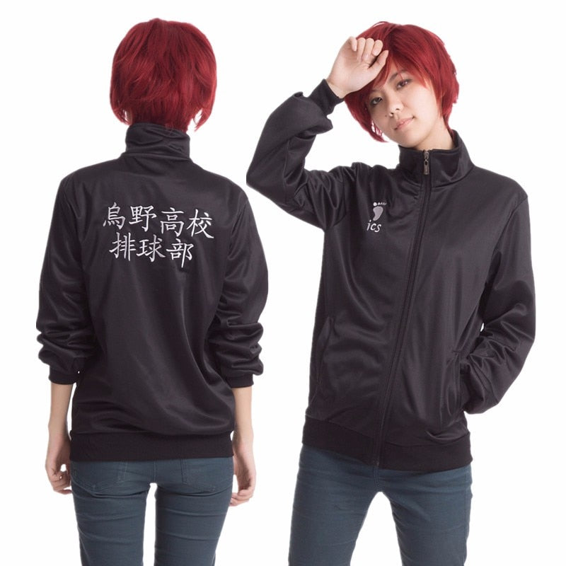 2020 nuevo Anime Haikyuu chaqueta de Cosplay Haikyuu ropa deportiva negra Karasuno escuela secundaria voleibol Club uniforme disfraces abrigo