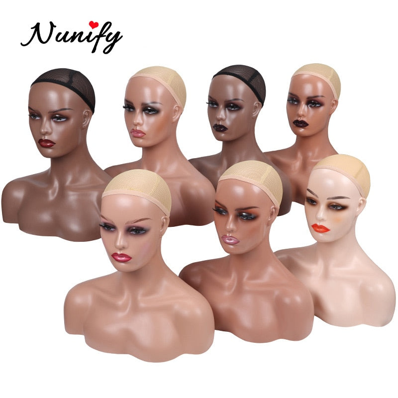 Female Realistic Mannequin Head With Shoulders African Wig Display Model Dark Brown Beige Colors Doll Head For Hat Glasses