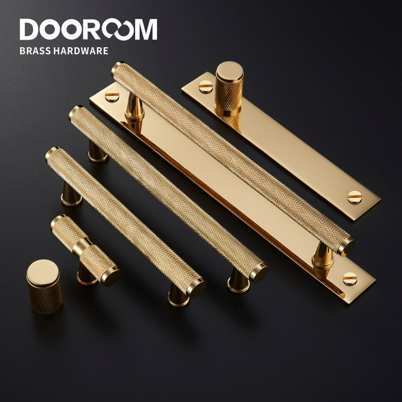 Dooroom Brass Furniture Handles Knurling Gold Black Modern Wardrobe Cabinet Dresser Cupboard Drawer Pulls Knobs bar Knurled