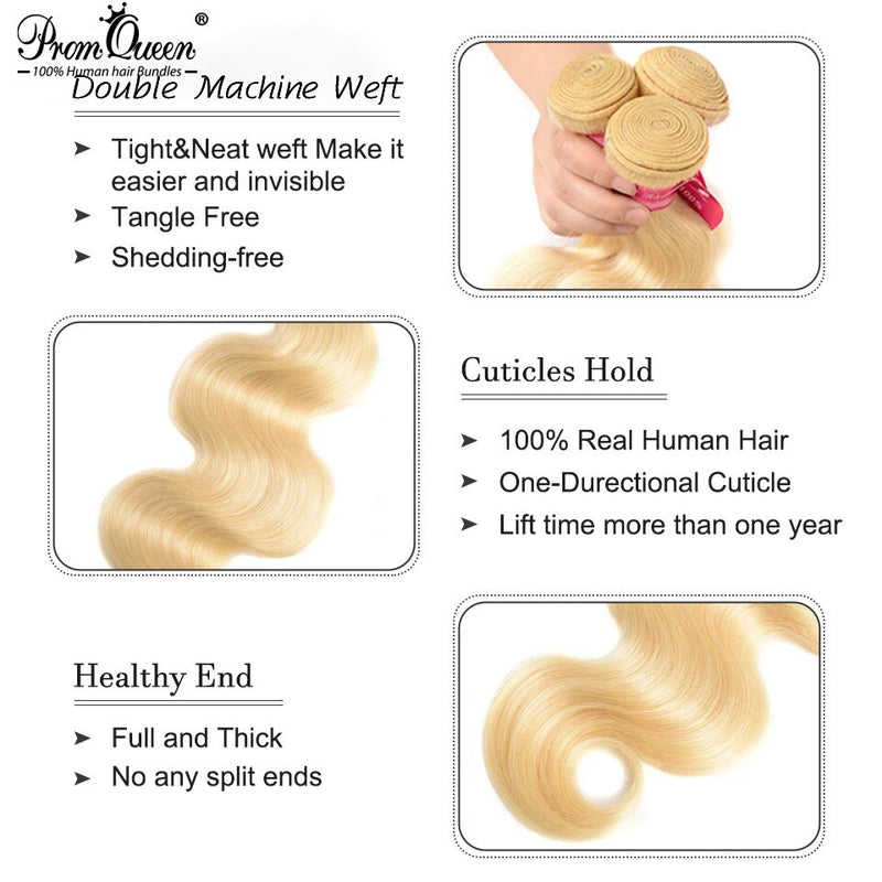 Promqueen 613 Bundle Brazilian Human Hair Weave Bundles Remy Hair 30 32 38 40 Inch Long Hair Bundles Body Wave Blonde Bundles