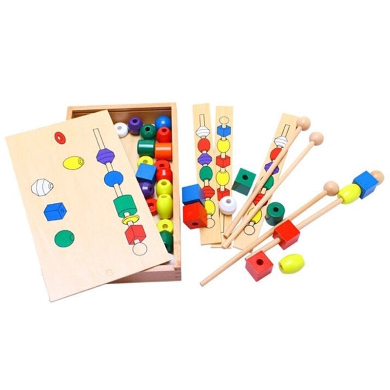 Wooden Colorful Shape Stick Bead Set Blocks Toys Children Educational Toys Montessori For Baby 2 Year Toys Gifts