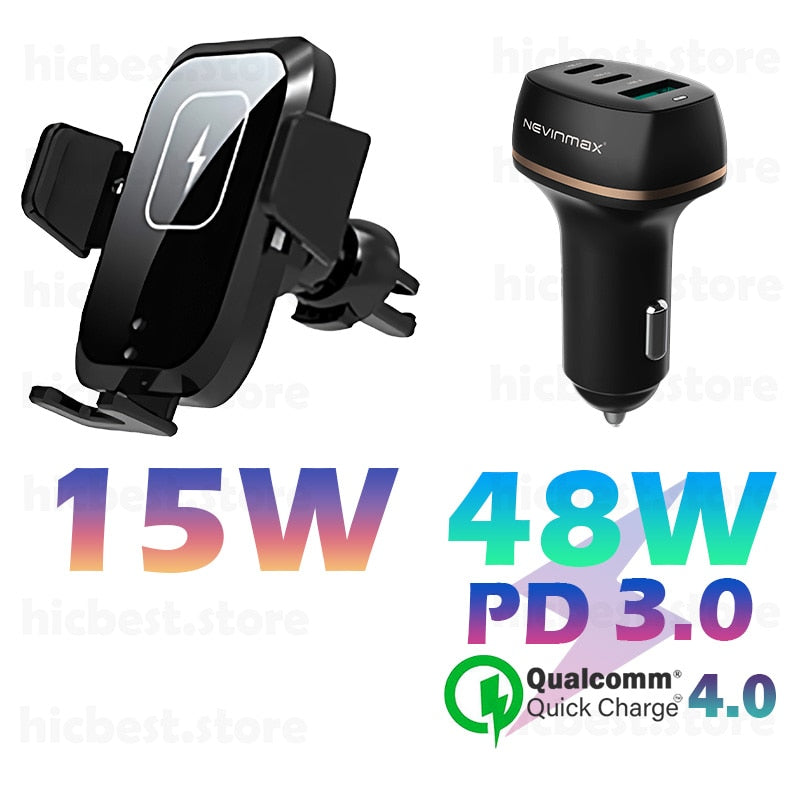 15W Wireless Car Charger Phone Holder for iPhone Wireless Charging Car Induction Charger Mount for iPhone 12 SE 11 8 Samsung S20