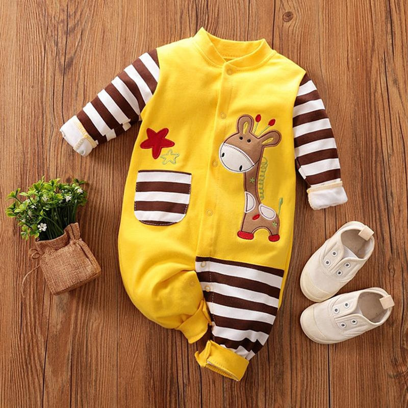 Infant Newborn Baby Romper Baby Girls Boys Long Sleeve Star Cartoon Giraffe Animal Print Rompers Jumpsuit Outfits For babies