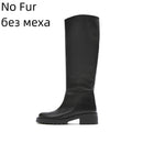 QUTAA INS Mode Frauen Kniehohe Stiefel Vollrindleder Warme Wohnungen Dicke High Heels Motorradstiefel Frau Dame Schuhe 34-43
