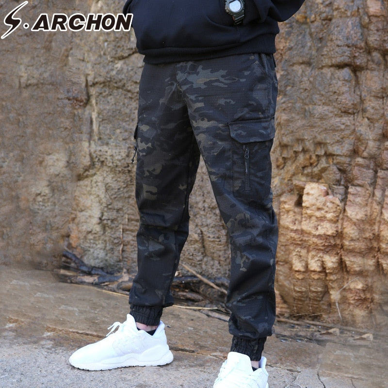 S.ARCHON Camouflage Jogger Pants Men Camo Tapered Cargo Trousers Waterproof Tactical Pants Male Casual Fashion Streetwear Pants