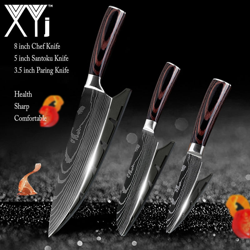 Japanische Küchenmesser aus Edelstahl, Laser-Damaskus-Muster, Chef Santoku Cleaver Slicing Utility Gyuto Boning Messer Tool