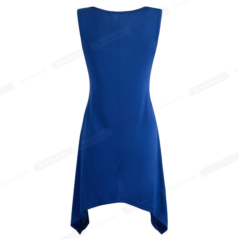 Nice-forever Casual Pure Color with irregular hem Dresses Loose Women Shift Summer Dress 413