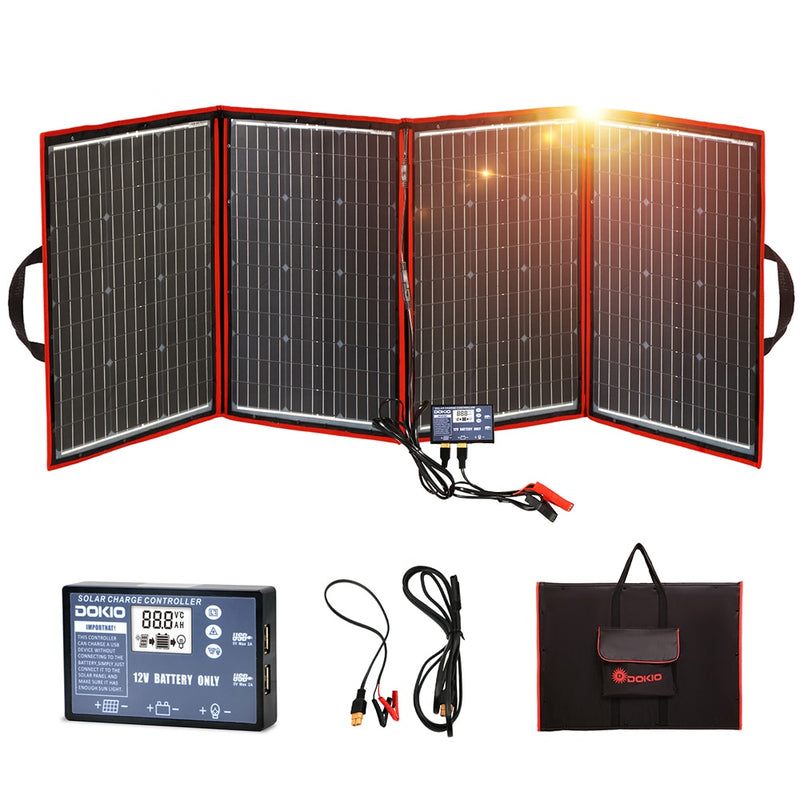 Marca Dokio, Panel Solar Flexible plegable de 200W (50Wx4), Panel Solar portátil de alta potencia para RV, barco y viaje, Panel Solar de 200W