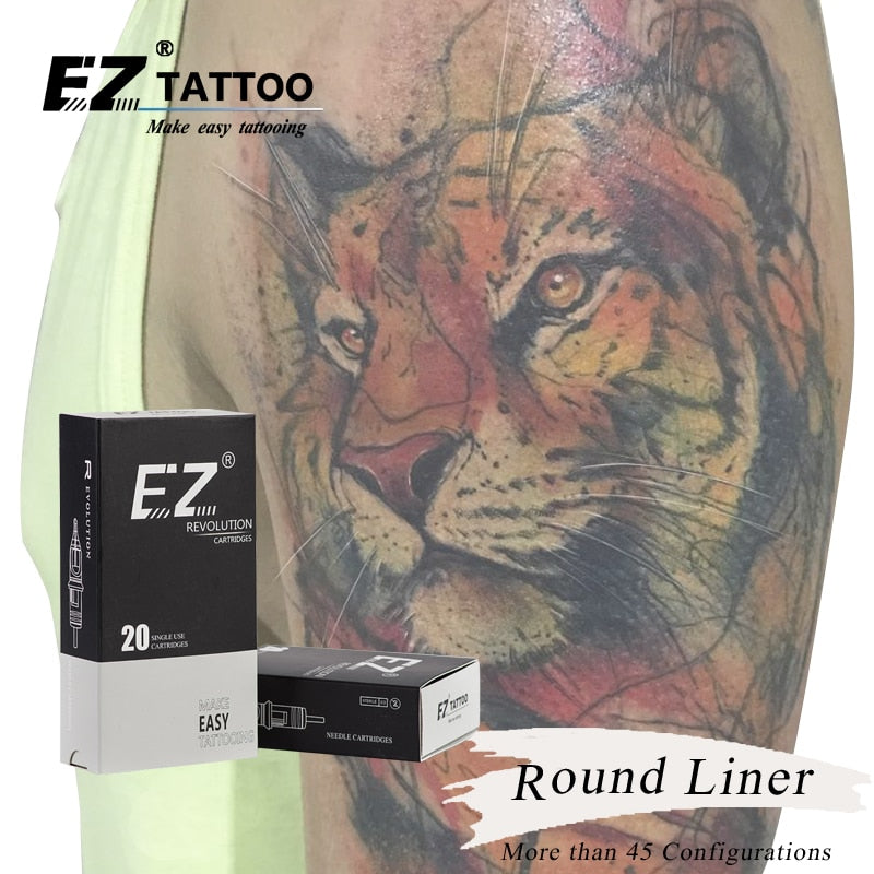 EZ Revolution Tattoo Cartridge Nr. 12 (0,35 mm) Round Liner (RL) lange konische Nadeln für Rotationsmaschinen und Griffe, 20 Stück/Box