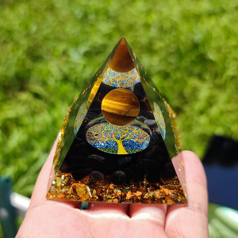 Handmade 60mm Orgone Pyramid Tiger Eye Crystal Sphere Obsidian Quartz Reiki Energy Healing Chakra Meditation Orgonite Ornaments