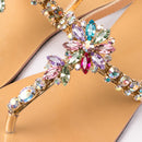 NUEVAS sandalias de playa de verano para mujer, zapatos de diamantes bohemios a la moda para mujer, chanclas con correa en T para mujer, zapatillas brillantes informales bohemias