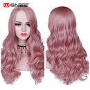 Wignee Synthetische Perücke mit rosa Haaren, lange gewellte Perücken, hitzebeständig, für Frauen, Alltag/Party, natürliche schwarze bis braune/lila/aschblonde Perücke