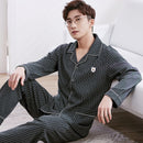 Winter Cotton Men Pajamas Lounge Sleepwear Black Plaid Pijama Man&
