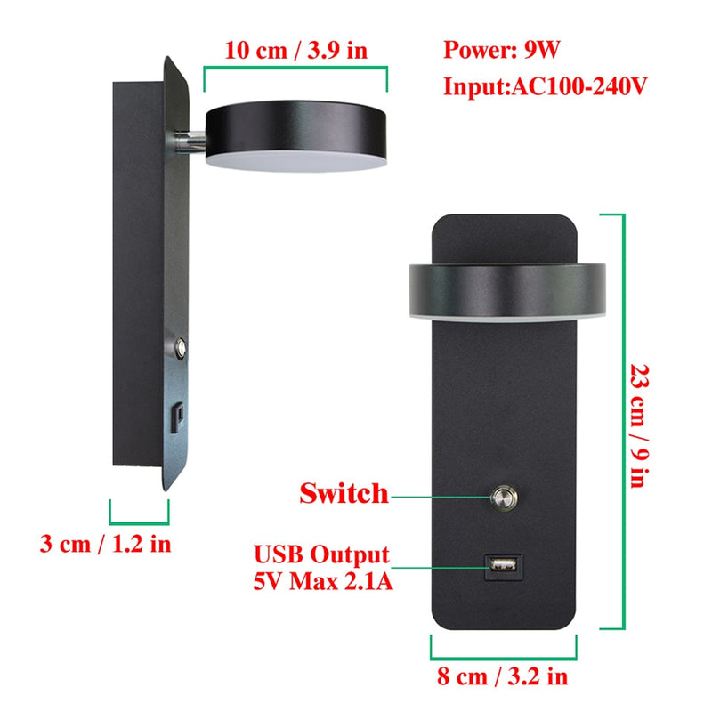 LED-Innenwandleuchten 9W mit Schalter LED-Wandleuchte Moderne Stai-Wand mit USB-Aufladung Wandleuchte Wohnzimmer-LED-Leuchte