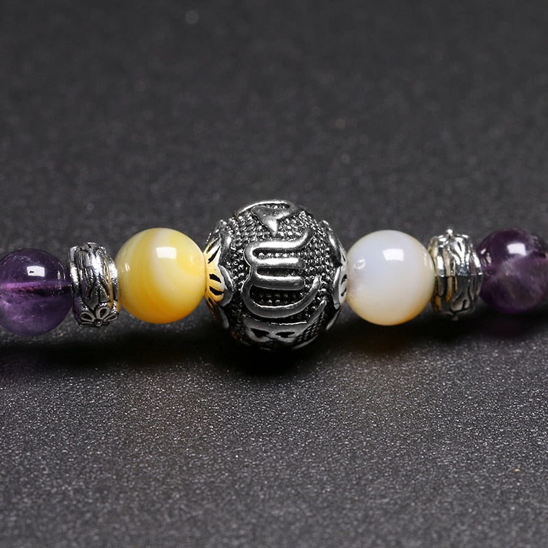 Natural Stone Beads Bracelets 108 Mala 6mm Amethyst Bracelet Tibetan OM Charm