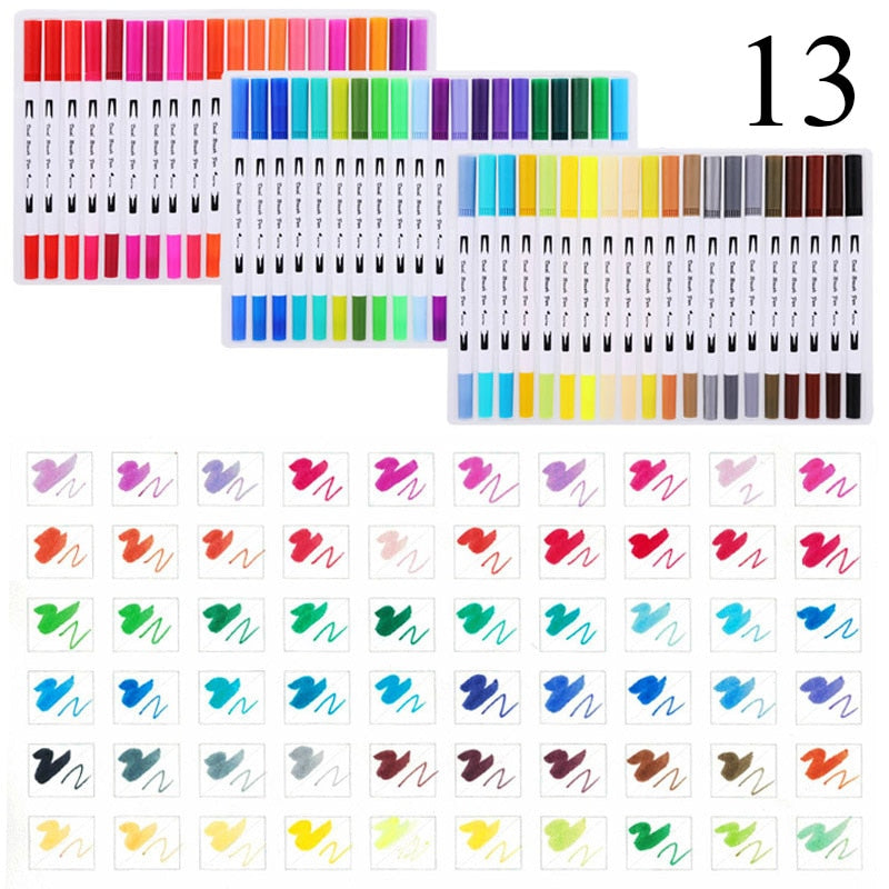 FineLiner Dual Tip Brush Art Markers Pen 12/48/72/100/120 Farben Aquarellstifte zum Zeichnen Malen Kalligraphie Kunstbedarf