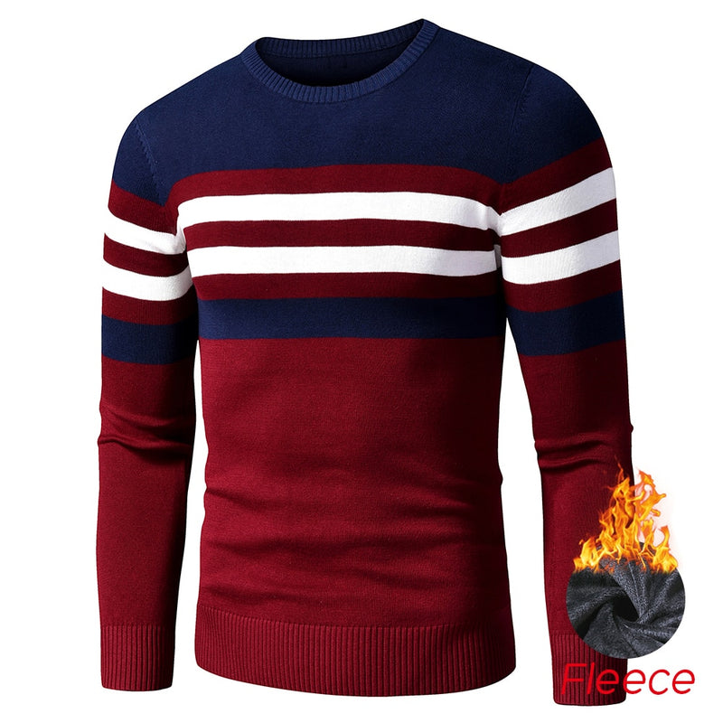 4XL Men 2020 Autumn New Casual Striped Thick Fleece Cotton Sweater Pullovers Men Outfit Fashion Vintage O-Neck Coat Sweater Men