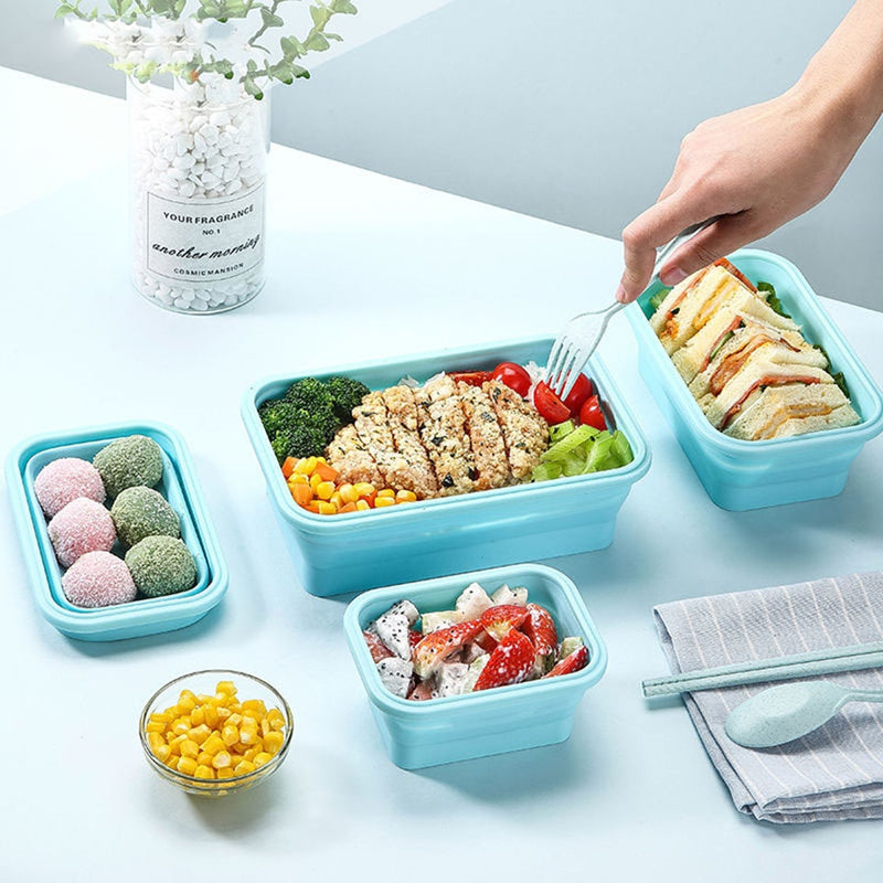 Food Storage Containers With Lids Silicone Collapsible BPA Free Lunch Fruit Salad Box Set reezer Microwavable