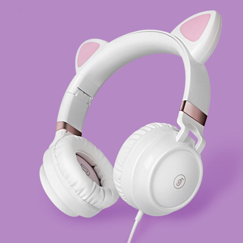 Bonitos auriculares con orejas de gato, auriculares con cable, auriculares estéreo Muisc, auriculares con cable con micrófono, auriculares para niños y niñas adultas, encantadores