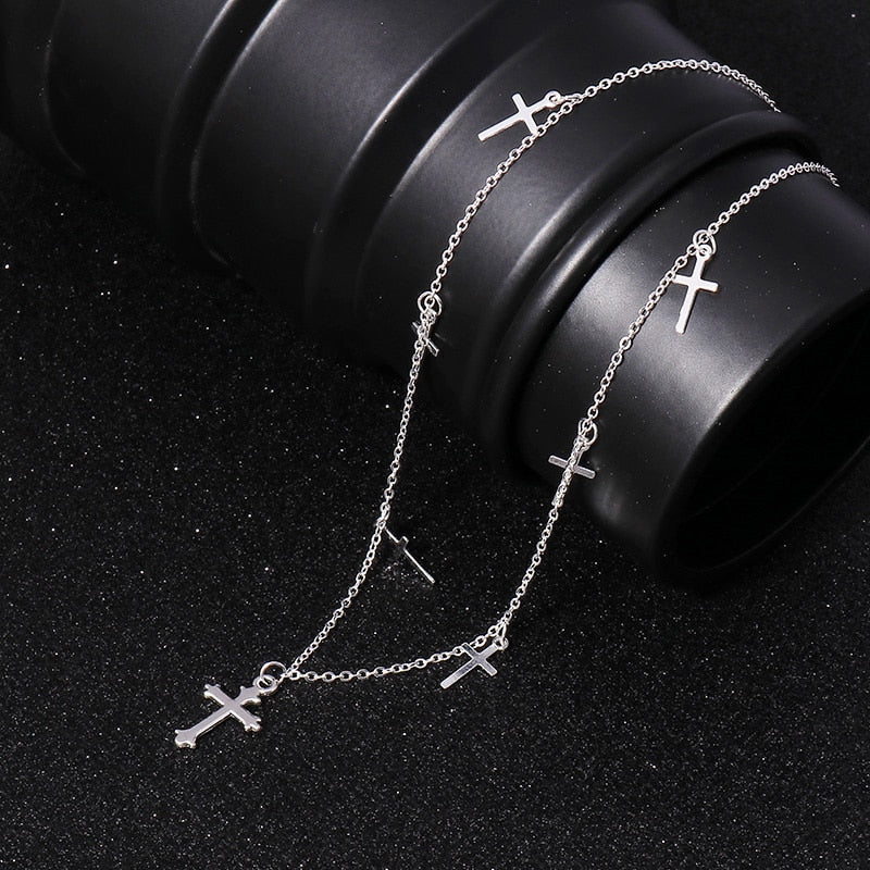 Silver Color Cross Necklaces &amp; Pendants for Women Choker Clavicle Chain Jewelry Femme Bijoux Collares