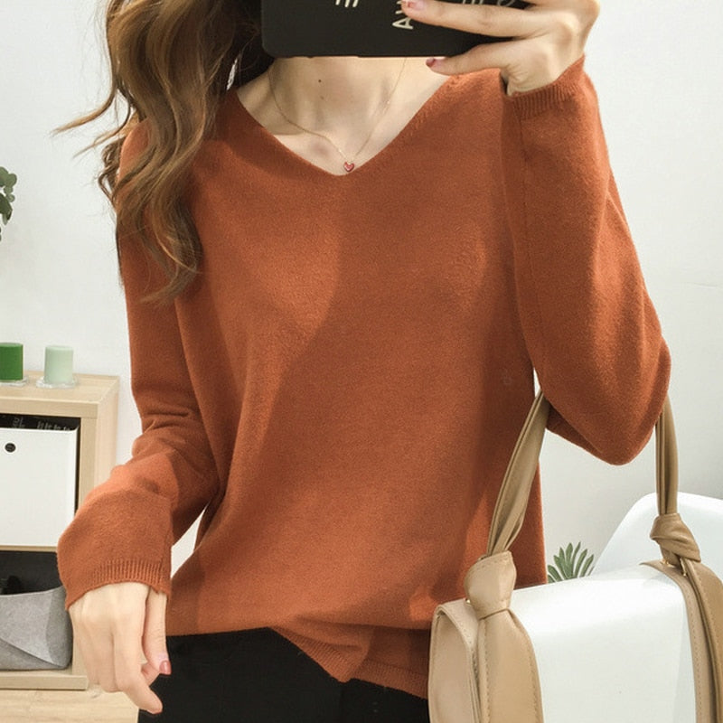 Woman Sweaters V-Neck knit Bottoming Loose Shirt Spring New Oversize Women's Tops Pullover Big Sweater Autumn Korean кардиган