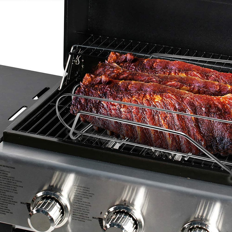 Estante para costillas de barbacoa para parrilla, estante de cesta de barbacoa de acero inoxidable, red de cocina personalizada de fábrica, accesorios para barbacoa al aire libre