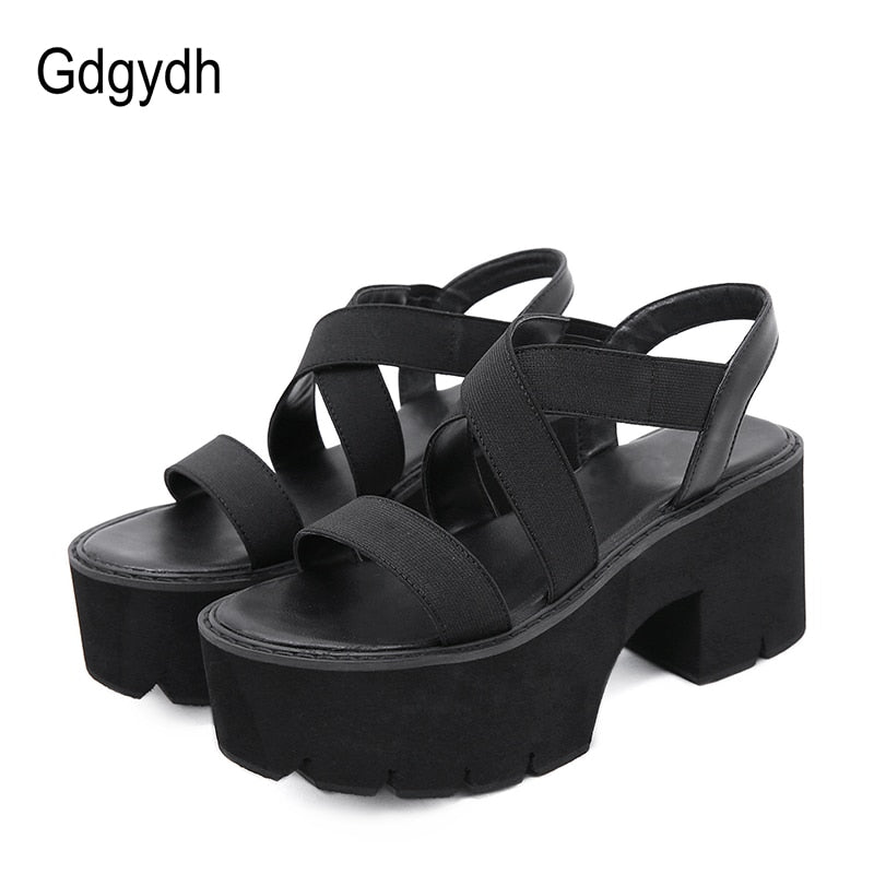 Gdgydh 2022 Sommer Frauen Gladiator Sandalen Dicke Plattform High Heels Bequeme Weibliche Schuhe Gummiband Schwarze Schuhe Drop Ship