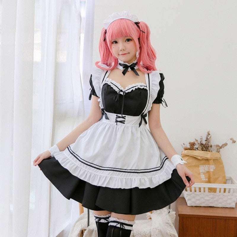 Amine Black Cute Lolita French Maid Cosplay Kostüm Kleid Mädchen Frau Kellnerin Maid Party Bühnenkostüme