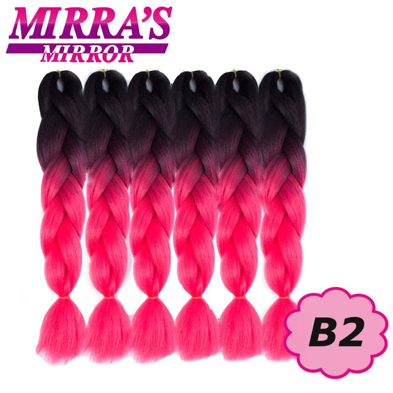 24inch Jumbo Braids Synthetic Hair For Box Braid Ombre Braiding Hair Extensions Three Tone Black Brown Blue Pink Mirra’s Mirror