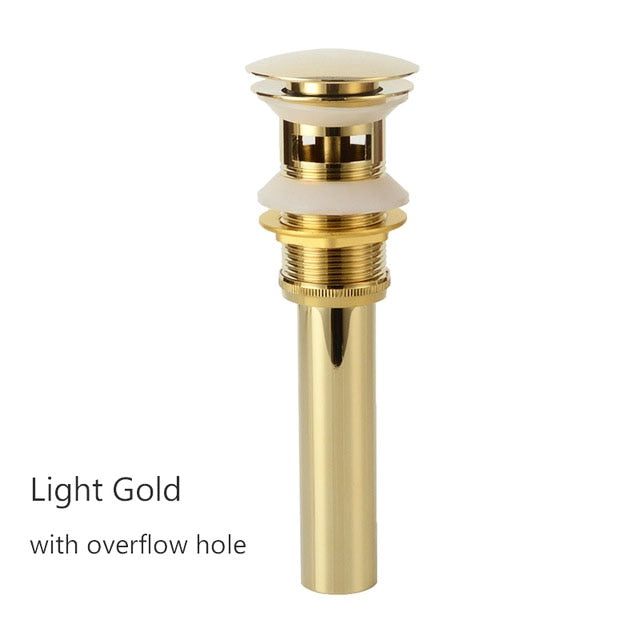 Brass Drain Black/White/Chrome Plated/Gold/Rose Gold/ORB Bathroom Basin Push Down Pop-Up Drain With/Without Overflow Hole Design