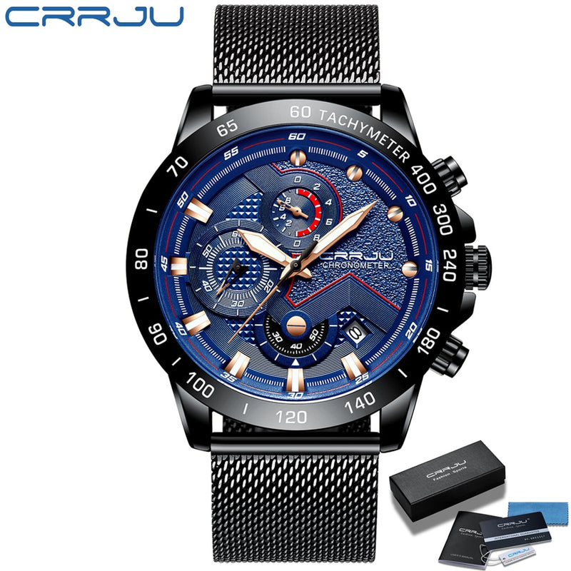 CRRJU 2021 New Fashion Mens Watches with Stainless Steel Top Brand Luxury Sports Chronograph Quartz Watch Men Relogio Masculino