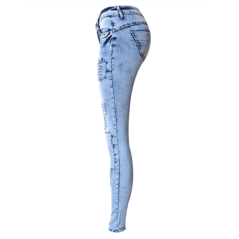 LOGAMI Zerrissene Jeans für Damen Löcher Skinny Jeans Slim Femme Damen Jeans Elastische Patchwork Pantalones Vaqueros Mujer 2021