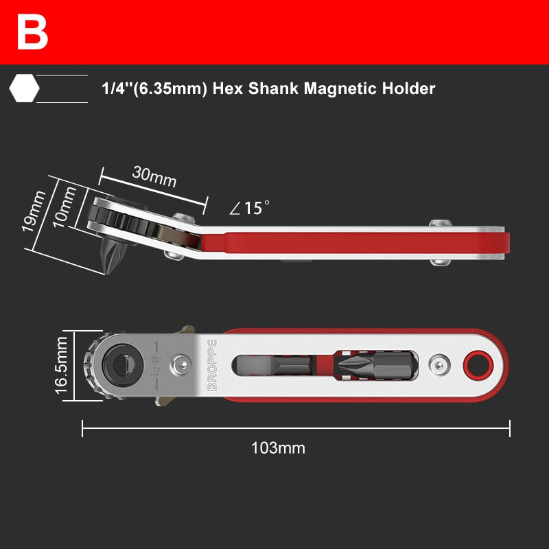 Mini llave de carraca magnética de 3 opciones, mango de destornillador de vástago hexagonal de 1/4 "para espacios estrechos, juego de herramientas manuales DIY