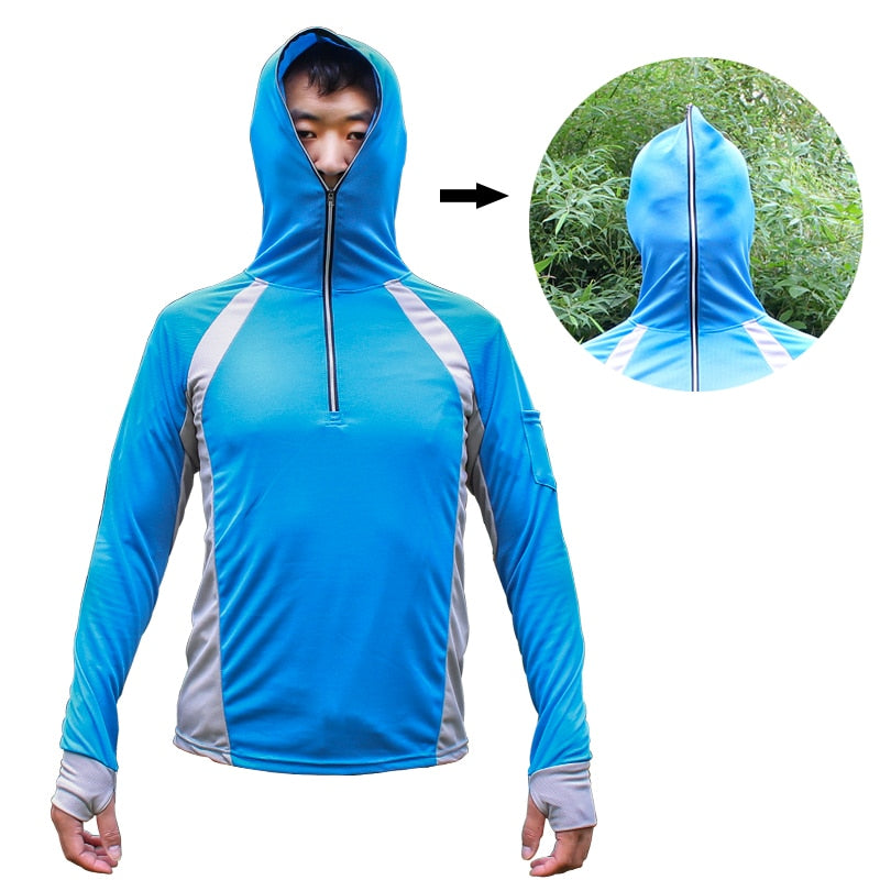 Herren Angelhemd Anti-UV-Kleidung Sonnenschutz Kapuzenpullover Schnelltrocknend Atmungsaktiv Angelpullover Trägt Wandern Kletterhemd