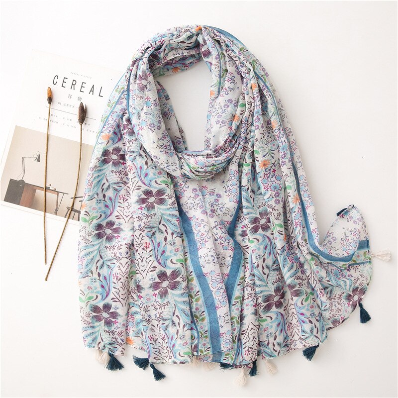 2020 fashion spring summer geometry printing cotton scarf with tassel fashion wraps shawls sunscreen beach hijabs wholesale