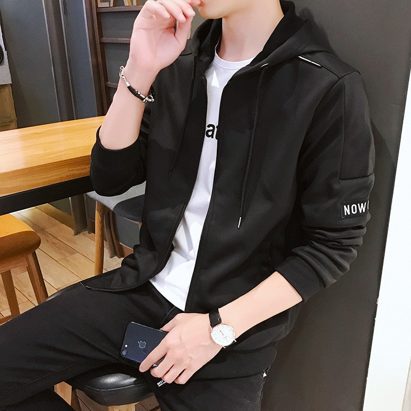 Fashion Men Hoodie Printed HANDLE Korea Hooded Hoodies Male With Side Zipper Pockets Teenage Pullovers Sweatshirts Men Clothing