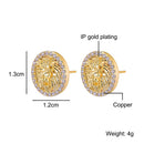 Hip HOP 1 Paar Zirkon Mikro Gepflasterter Löwe Iced Out Strass CZ Stein Runde Bling Ohrstecker Kupfer Ohrringe Für Männer Schmuck