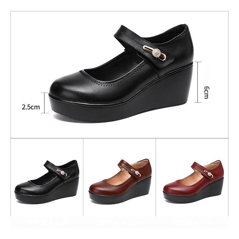 GKTINOO 2022 Frühling Lederschuhe Damen Plateau Keile Schuh High Heels Runde Zehe Bequeme Schwarze Damen Pumps Große Größe 33-43