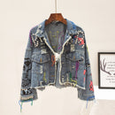 2022 Frühling Herbst Neue Frauen Street Fashion Graffiti Jeansjacke Weibliche Persönlichkeit Kurze Raw Cut Niet Jacke Fringe Jean Mantel