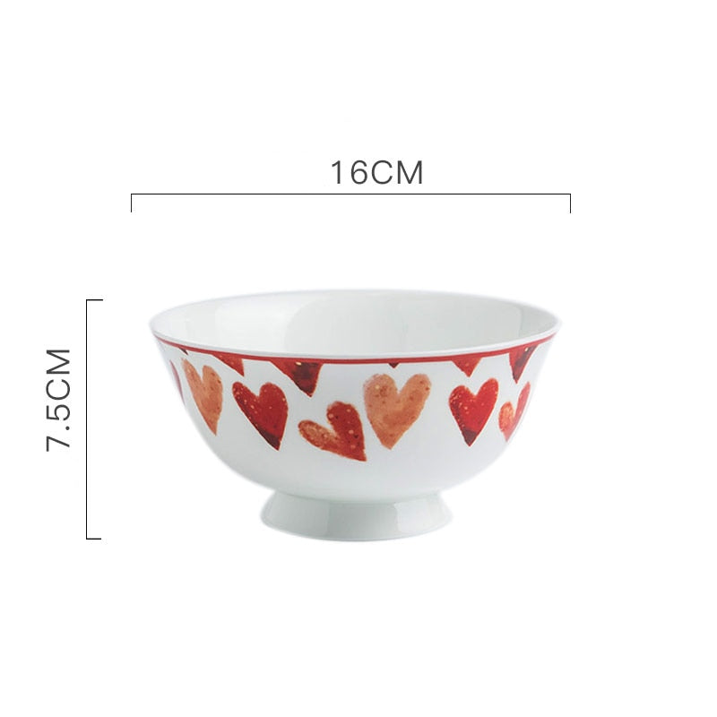 Creative bone china love red stroke ceramic plate Western steak salad dessert cake sushi home kitchen storage decorative plate