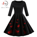 Elegant Black Embroidery Wrist Sleeve Women Dresses 2022 New Autumn Winter Casual O Neck Cotton A Line Vintage Party Vestidos