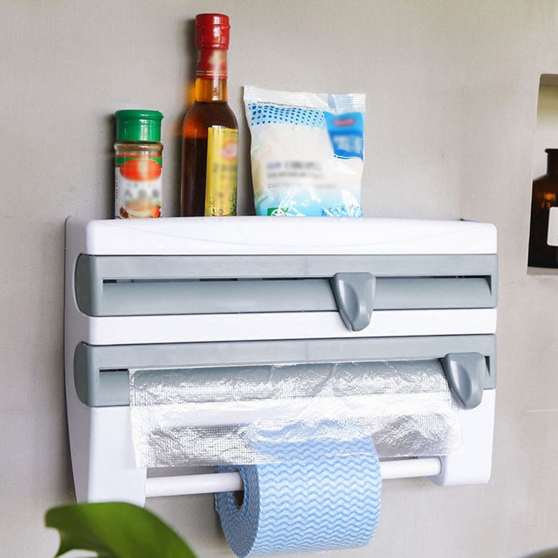 Hot Kitchen Organizer Paper Towel Holder Cling Film Cutting Holder Sauce Bottle Tin Foil Paper Storage Rack Kitchen Shelf