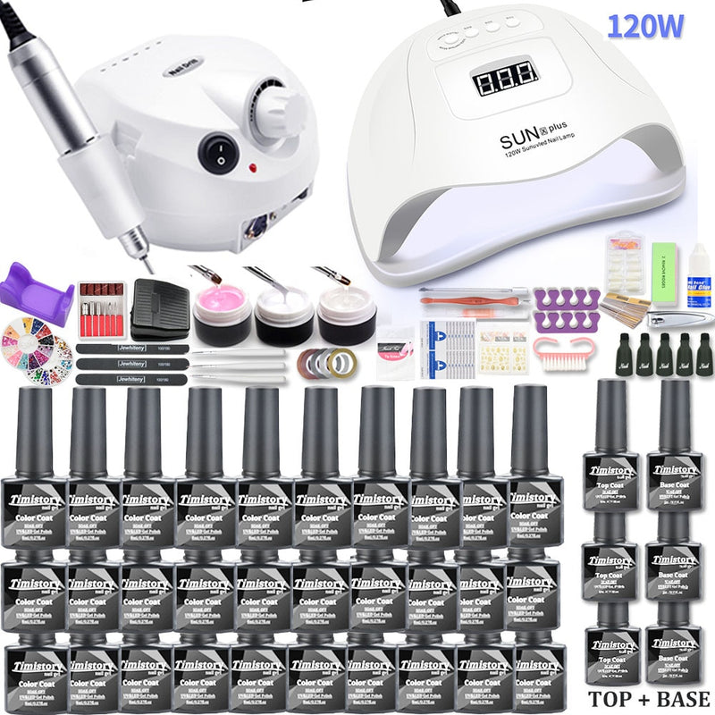 Juego de manicura con lámpara de uñas Led UV 120 W/54 W juego de uñas 30/20 colores Kit de esmalte de uñas de Gel juegos de herramientas con taladro de uñas