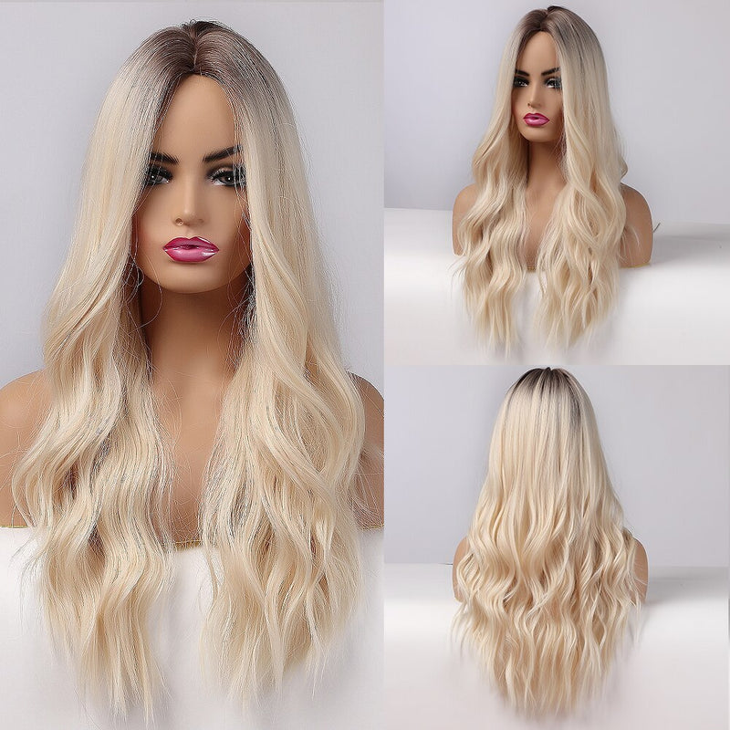 GEMMA Long Wavy Natural Middle Part Synthetic Wig Women Fake Hair Heat Resistant Black Brown Blonde Red Highlight Cosplay Wigs