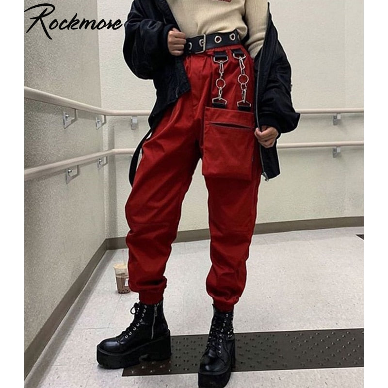 Rockmore Harajuku Ribbon Cargo Pants Women Joggers Winter Sweatpants Trousers Black Loose Wide Leg Sweat Pants Femme