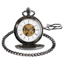 Top Luxus glatte römische Ziffern Vintage mechanische Taschenuhr Steampunk Handaufzug Herrenuhr Taschenuhr mit Hakenkette